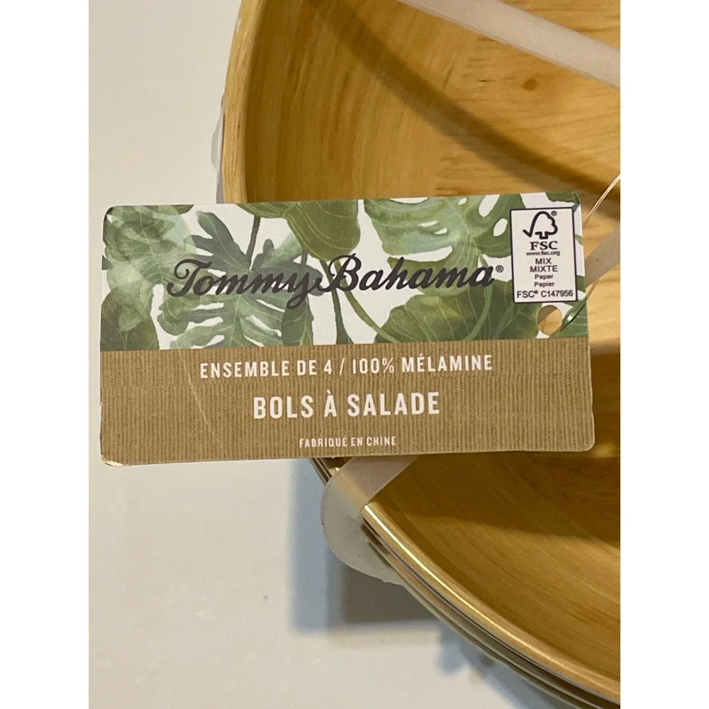 Tommy Bahama Salad Bowl Set 5pc Wood‎ Grain Melamine Coastal Outdoor Serving NEW